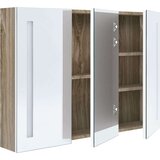 vidaXL LED kopalniška omarica z ogledalom 89x14x62 cm bela in hrast | Shoptok.si