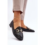 FJ1 Women's Flat Heel Loafers with Black Decoration Iluvana Cene