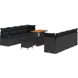 vidaXL 11-delni set vrtne sofa z blazinami črn poli ratan akacija, 2-sedežna vrtna sofa z blazinami črna poli ratan, 3-delni set vrtne jedilne garniture z blazinami črn poli ratan akacija | Shoptok.si