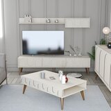 Hanah home lyon 3 - cream, walnut creamwalnut living room furniture set Cene