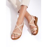 Shelvt Beige flat sandals with decoration Cene