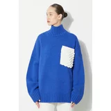 JW Anderson Vuneni pulover Textured Patch Pocket Turtleneck Jumper za žene, topli, s dolčevitom, KW1150.YN0144.823