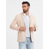 Ombre Men's SLIM knit jacket with subtle texture - beige | Shoptok.si