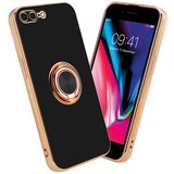 Cadorabo Ohišje, združljiv z Apple v sijajnem črni barvi - zlato z obročem - zaščitni pokrov iz fleksibilnega silikona TPU, z zaščito pred kamero in držalom magnetnega avtomobila, (20603164) | Shoptok.si