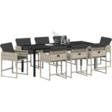 vidaXL 9-delni vrtnarski jedilni set z blazinami svetlo sivi poli ratan | Shoptok.si