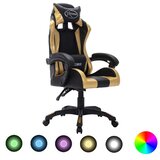  Igraća stolica s RGB LED svjetlima zlatno-crna od umjetne kože | shoptok.hr