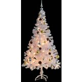vidaXL Umetna novoletna jelka z bučkami in LED lučkami bela 150 cm | Shoptok.si