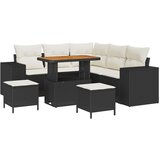 vidaXL 8-dijelni vrtni sofa set s jastučićima crni poli ratan akacija, 3-dijelni vrtni set za blagovanje s jastučićima crni poli ratan akacija Cijene