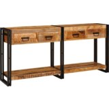 vidaXL Konzolne mizice 2 pcs Rjava 160 x 33 x 75 cm Trd grob mango les | Shoptok.si