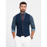 Ombre Men's vest without lapels in delicate check - navy blue | Shoptok.si