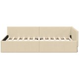  Kutni okvir kreveta s uzglavljem Krema 90 cm x 200 cm tkanina | Shoptok.si