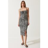  Women's Black Floral Slit Knitted Dress | Shoptok.si