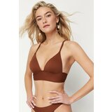 Trendyol Brown Triangle Push Up Textured Bikini Top Cene