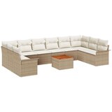 vidaXL 11-delni set vrtnih sof z blazinami bež Poli Ratan Acacia, 2-sedežna vrtna sofa s shranjevanjem in blazinami bež Poli Ratan Cene