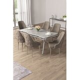 Hanah home trpezarijski set Vae, sto i 6 stolica, ploča u dekoru belog mermera, hromirane noge, kapućino tkanina Babyface | Eponuda.com