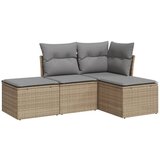 vidaXL Vrtna sedežna garnitura 4-delna z blazinami bež poli ratan, (21032938) | Shoptok.si