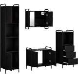  Set ormarića za kupaonicu 4 kom. Crni hrast 40 x 36 x 181 cm - Crni hrast Ormarić ispod sudopera (2 vrata) + viseći ormarić + ku | shoptok.hr