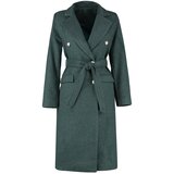 Trendyol Khaki Fitted Belted Gold Buttoned Long Wool Cashmere Coat Cene