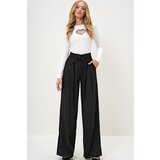 Trend Alaçatı Stili Women's Black Double Pocket Pleated Lacing Detail Woven Trousers