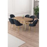 Hanah home trpezarijski set Jita, sto i 6 stolica, ploča u dekoru Hazar, zlatne noge, antracit tkanina Babyface | Eponuda.com
