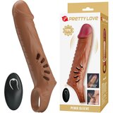 Pretty Love Qwanell Vibrating Penis Sleeve with Remote Dark Skin Cene