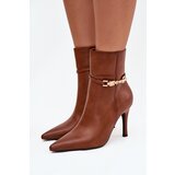 Boto Women's heeled ankle boots with strap and gold element insulated Camel Bellisse Cene