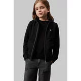 Calvin Klein Jeans Otroški bombažen pulover črna barva, s kapuco, IB0IB02131