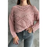 Dewberry 69491 Patterned Openwork Knitwear Womens Sweater-POWDER | Shoptok.si