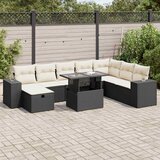 Maison Chic Seti vrtnega pohištva - Vrtna garnitura - Vrtni pohištvo set 9-delna z blazinami črn poli ratan, (21798345) | Shoptok.si