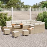 vidaXL 13-dijelni Vrtni Sofe Set s Jastučićima Bež Poli Ratan Akacija | shoptok.hr