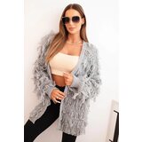 Kesi Włoski Women's cardigan with fringes and a loose fit gray Cijene