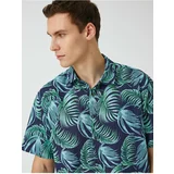 Koton Summer Shirt with Short Sleeves and Leaf Print Classic Collar