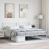 vidaXL Kovinski posteljni okvir z vzglavjem bel 180x200 cm Cene