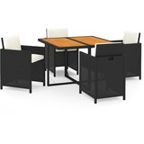  5-dijelni vrtni blagovaonski set s jastucima od poliratana crni Crna 109 cm table length | shoptok.hr
