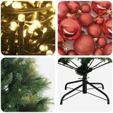  Umjetno božićno drvce s kuglicom 150 cm 150 LED lampica - Zelena 150 cm s LED-ima i crvenim lopticama | shoptok.hr