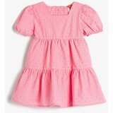 Koton Baby Girl Embroidered Balloon Sleeve Square Collar Scalloped Dress 3smg80029aw cene