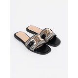 GOODIN Black and white women's flip-flops with gold chain | Shoptok.si
