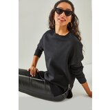 Olalook Women's Black Zipper Detail Inside Fleece Thick Sweatshirt Cene