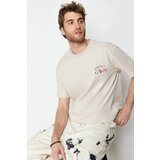Trendyol stone men's oversize mushroom embroidered 100% cotton t-shirt Cene