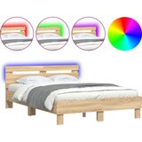 Maison Chic Posteljni okvir - Dvoposteljna postelja - Zakonska postelja z vzglavjem in LED sonoma hrast 135x190 cm, (21697133) Cene