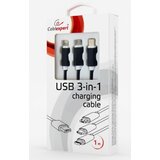 Gembird USB 3-in-1 charging splitter cable iPhone, micro-USB and/or USB-C device, black, 1 m CC-USB2-AM31-1M Cene