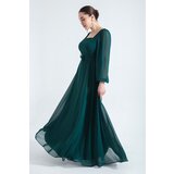 Lafaba women's emerald green square neck long chiffon evening dress cene
