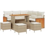 vidaXL 9-komadni set sofe za vrt s jastucima bež poli ratan akacija, 2-sjedna vrtna sofa s jastucima bež poli ratan, 4-komadni set za objedovanje s jastucima bež poli ratan akacija Cijene