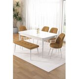 Hanah home trpezarijski set Pir, sto, 4 stolice i klupa, bela ploča, kapućino tkanina Babyface | Eponuda.com