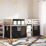  The living store pograd z zavesami bel in črn 90x200 cm trdna borovina - pograd, (21488193) | Shoptok.si