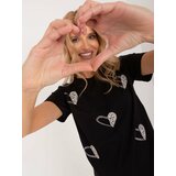 Fashion Hunters Black T-shirt with heart-shaped appliqués Cene