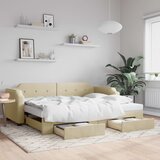  Dnevni krevet na razvlačenje s ladicama krem 90x200 cm tkanina | shoptok.hr