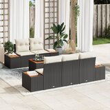 vidaXL 6 delni vrtni sofa set z blazinami Črna Poli ratan Akacija, (22091971) | Shoptok.si