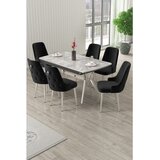 Hanah home trpezarijski set Nis, sto na razvlačenje i 6 stolica, siva ploča Rampla, hromirane noge, crna tkanina Babyface | Eponuda.com