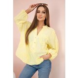 Kesi Włoski Cotton shirt blouse with hearts yellow